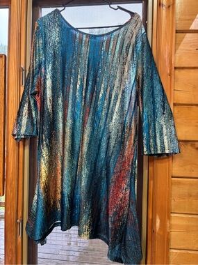 Lily Multicolor Metallic Teal Boatneck Tunic
